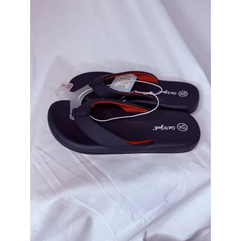 Cat & Jack Kid Boys Espen Flip Flops Blue Kids 2/3, New With Tags